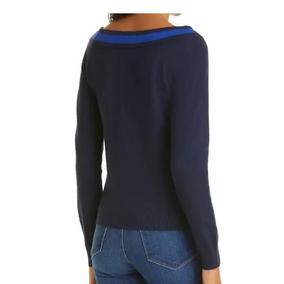 L'AGENCE 'Antoinette' V-Neck Varsity Blue Sweater LARGE NWT $295 - Picture 3 of 12